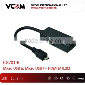 Black Micro USB to Micro USB F+HDMI M 0.2M MHL Cable