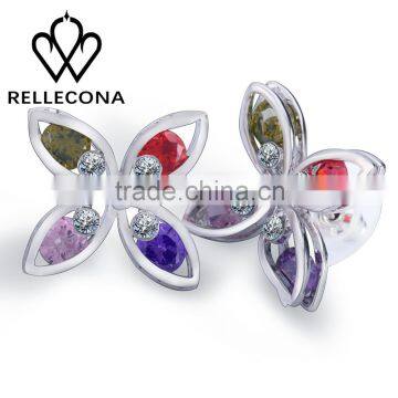 Factory Price Wholesale Fashion Brass 18K Gold Plated Colorful Marquise Cubic Zirconia white Gold stud earring