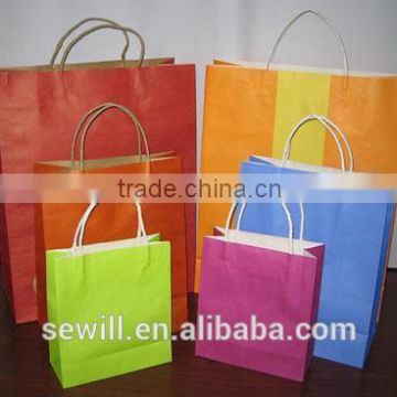 Recycled thin white kraft paper shopping bag with multicolor