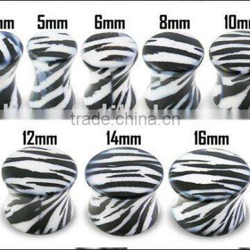 Charming zebra acrylic ear plug with different size body piercing jewelry