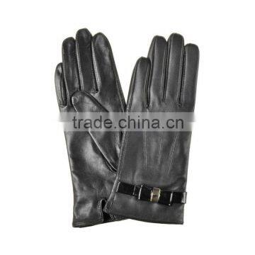 Classic Style Patent Leather Gloves With Bowknot Buckle