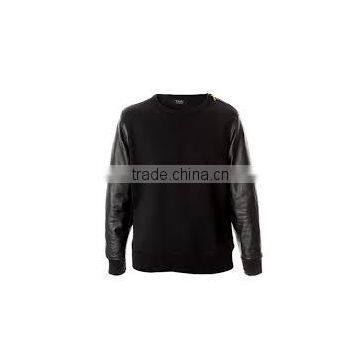 fashion 2014 sweatshirt with leather sleeves custom hooded sweatshirt