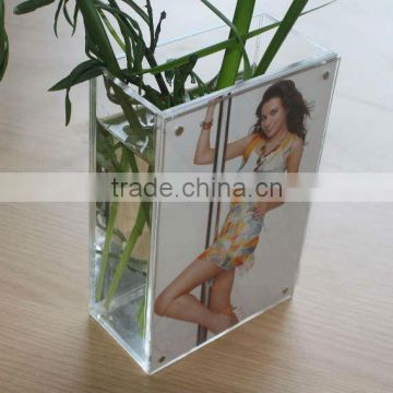 clear acrylic flowers box/vase with photo frame