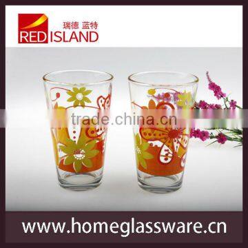 hotsale juice glass cup with full decal ,breakfast glass cup