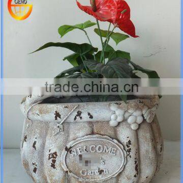 Customized Fiber stone garden flower planter pot with rust metal effect