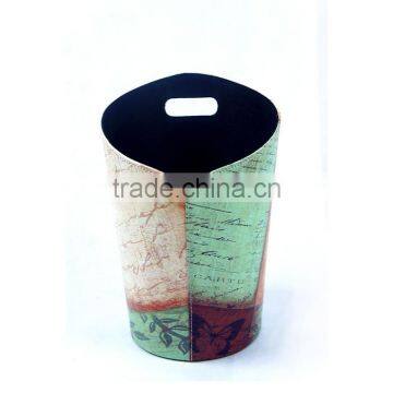 Beautiful Flower Print Waste Bin Faux Leather Trash Container With Handle photo-3