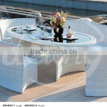 outdoor garden rattan oval dining coffee table set with glass