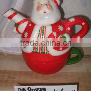 wholesale santa shape christmas ceramic tea pot for christmas supply