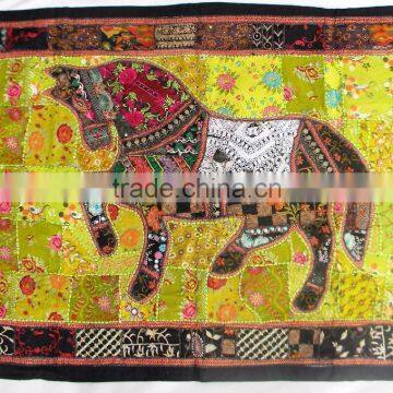Indian Old Fabric Wall Decor With Horse Figure - Handworked Cotton Fabric Patchwork Wall Hanging Tapestry photo-4