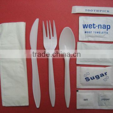 airline plastic cutlery kit with salt&pepper, creamer,sugar