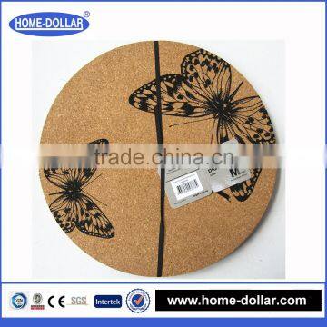 luxury special manufacture custom round handmade cork dinner table mat with buttfly printed