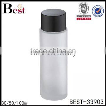 30 50 100ml frosted glass bottle weight with black plastic cap for water cosmetic toner china suppliers cosmetic packaging