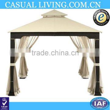 10' x 10' Rattan Metal Patio Gazebo With Mosquito Net