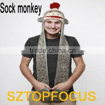 NEW STYLE WOOL ANIMAL KNITTED HATS WITH SCARF POCKETS