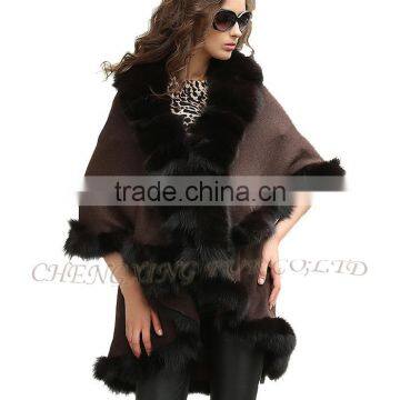CX-B-P-45C Luxury Genuine Fox Fur Trimmed Womens Shawls photo-4