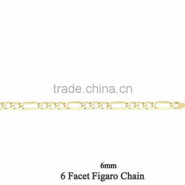 6 MM Gold Plated 6 Facet Figaro Chain Necklace