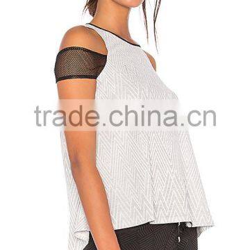 MGOO Hot Sale Women Sportswear Mesh Tank Top Women Contrast Mesh Sport Top With Shoulder Cuffs photo-2
