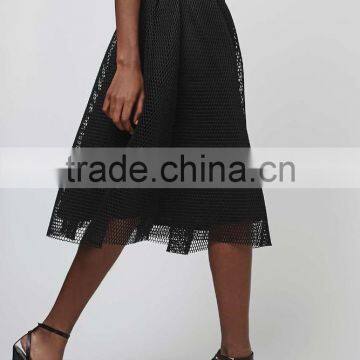 Wholesale Women Fancy Plain Black Puffy Mesh Midi Skirts photo-4