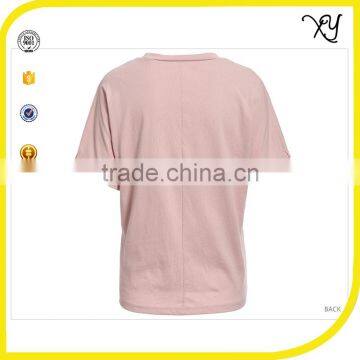 OEM Services Custom Design Printing Women Pink Cotton Floral Print Women Tee Shirts photo-3