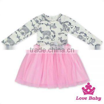 Romantic Spring Children Clothing Frock Design Long Sleeve Pattern Printed Baby Girl Pink Tutu Princess Dress photo-6