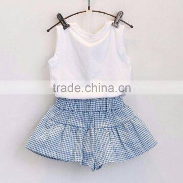 Kids Girls Cute Bow Girl Pattern Shirt Top Grid Shorts Set Clothing photo-2