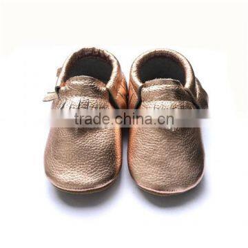 Rose gold soft rubber sole baby moccasin shoes kids rubber sole shoes