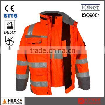 EN20471 EN343 3:3 High Visibility 3 in 1 Parka Safety Reflector Jacket photo-2