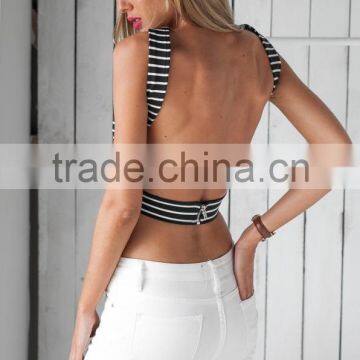 Custom Fashion Double Mini Stripe Curve Hem Tank Tops For Wholesale 2017 photo-4