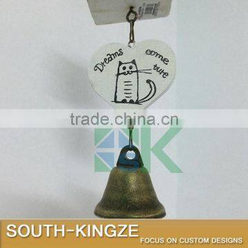 White Wood House Cat Plate Brass Stainless Ringing Bell photo-5