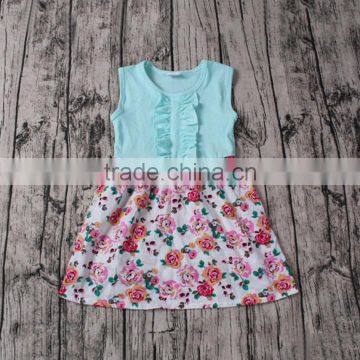 Yawoo 2017 Wholesale Aqua Sleeveless Floral Patterns Dresses Girls Cotton Dress