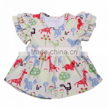 Fashion style cute cartoon print ruffle sleeves shirts dress for little girls wholesale tutu dress boutique outfits smock shirts