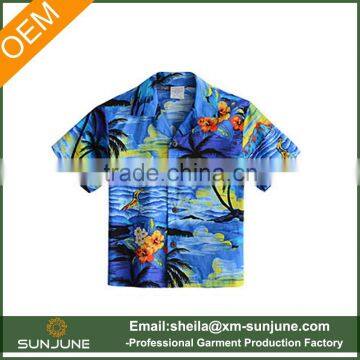 OEM custom coconut button print boys aloha shirts