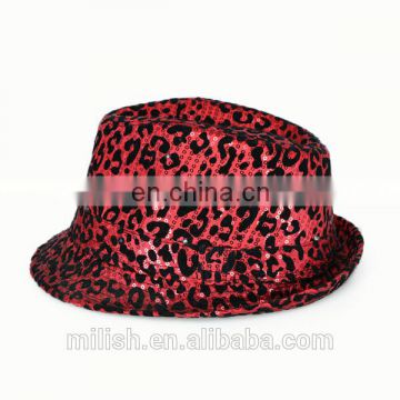 wholesale Adult fashion red led flashing leopard fedora hats with sequin for party MFJ-0010