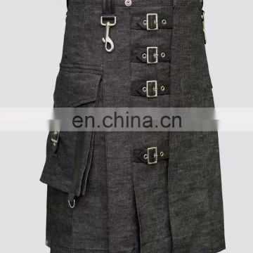 Wholesale Black Modern Gothic Fashion Denim Kilt