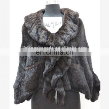 popular design knitted real mink fur poncho fur cape for ladies