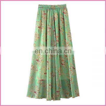 Summer New Fashion Printed Chiffon Drawstring Long Skirt photo-2