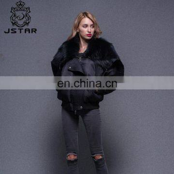 New Design Plain Black Bomber Fur Jacket With Removable down liner