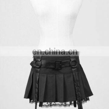 Casual black pleated mini skirt with PU belt Q-220 Punk Rave