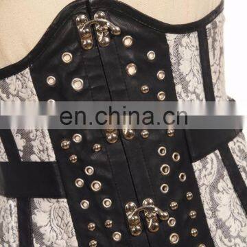 Steampunk Brocade Underbust Synthetic Leather Corset With Buckles and Studs photo-3