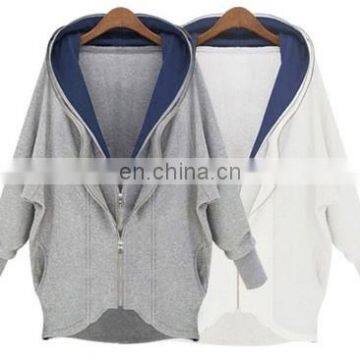 Factory OEM Apparel Women Sweatshirts Wholesale Organic Cotton Hoodie Bat Wing Sleeve 2-Layer Collar Zipper Sweatshirt photo-2