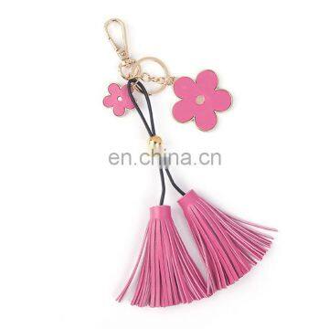 Creative Pendant Five Petal Flower PU Leather Fringed Keychain Bag Pendant Ornaments photo-3