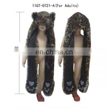 adult animal hats long mitten ,faux fur leopard scarf hat,leopard print hats