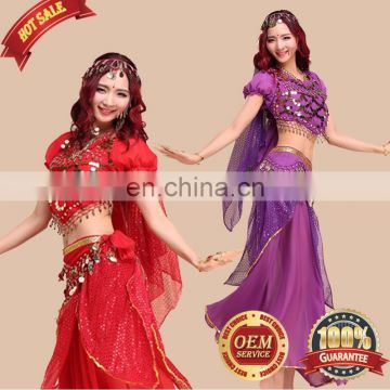 BestDance Belly Dance Costume Set Indian Dance Shiny Bells Top Highlights Skirt