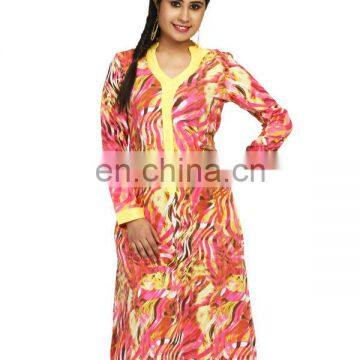 manufacuturer fluorescennt neon colored v necklline fashioned crepe long karachi lady kurti