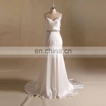 Noble Style Acetate Satin Mermaid V Neckline Beaded Wedding Dress