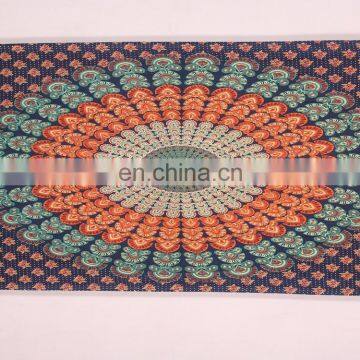 Beautiful Indian Handmade White Peacock Mandala Printed Wall Hanging Tapestry photo-2