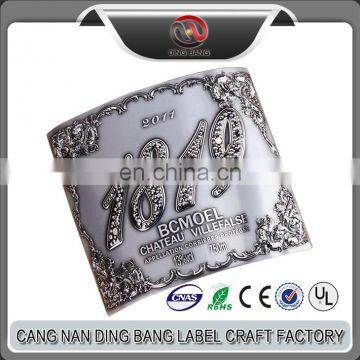 Wholesale OEM High End Custom Made 3D Europen Style And 3M Sticker Use Black Siver Classical Bended Metallic Label For Wine