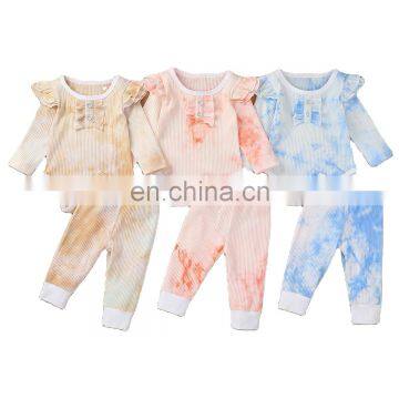 Flutter Sleeve Girls Romper And Pant Little Girl Outfit Sets Tie Dye Outfits