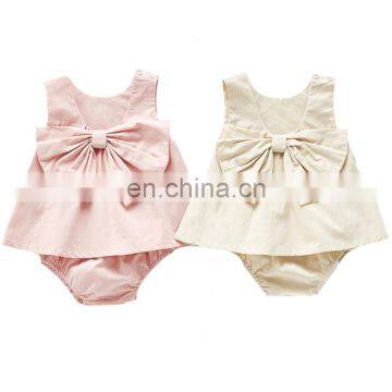 Summer Newborn Set Female Baby Suit Infant Big Bow Sleeveless Vest Top + Pants Two Piece Set Baby Girl Clothes Princess Clothes