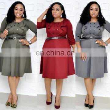 LAITE D2117 Autumn Women Splicing Casual Dresses Women Plus Size Dresses With Belt photo-3